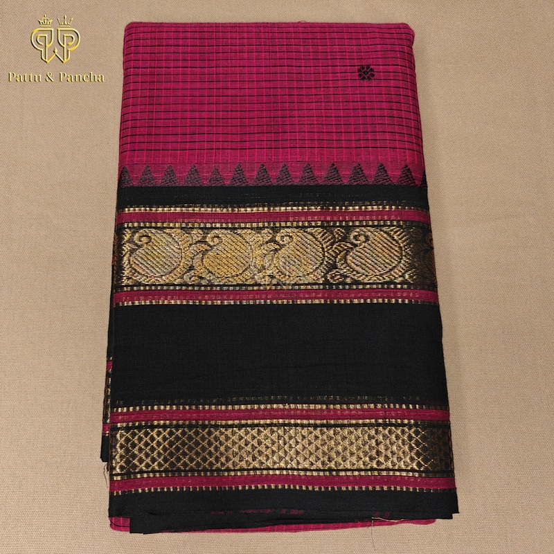 Kanchi cotton checks butta Pink Black