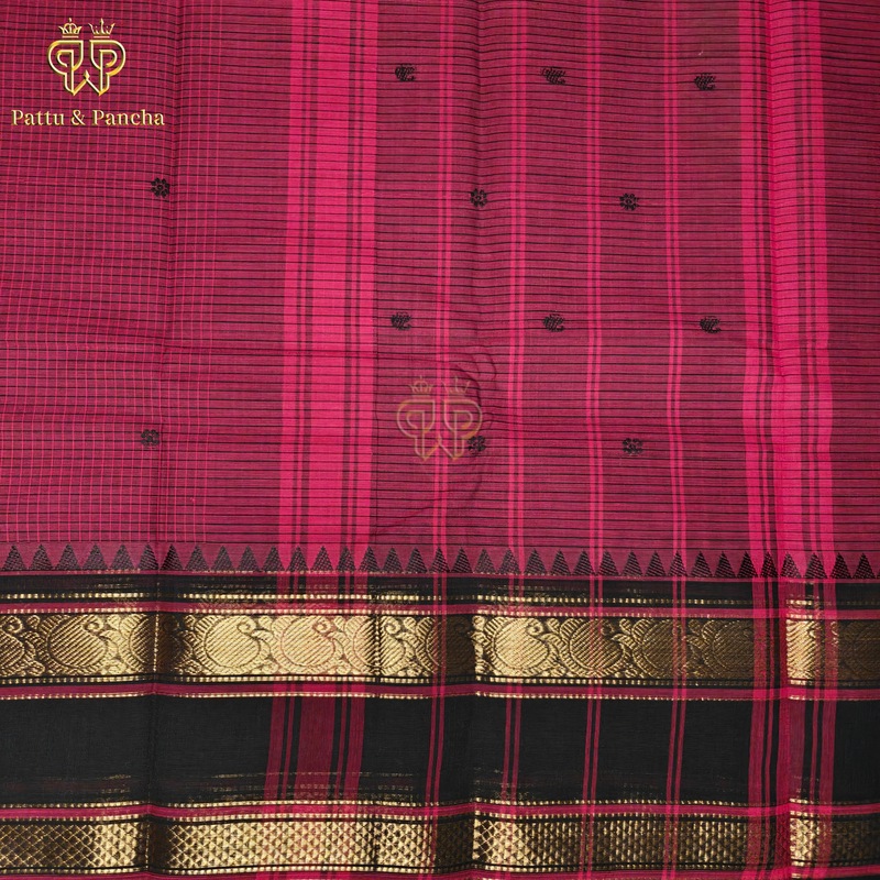 Kanchi cotton checks butta Pink Black