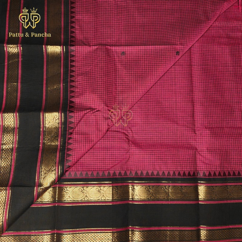Kanchi cotton checks butta Pink Black