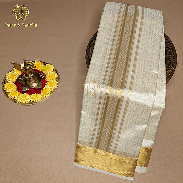 Art Silk Brocade Dhoti Half White Set 2