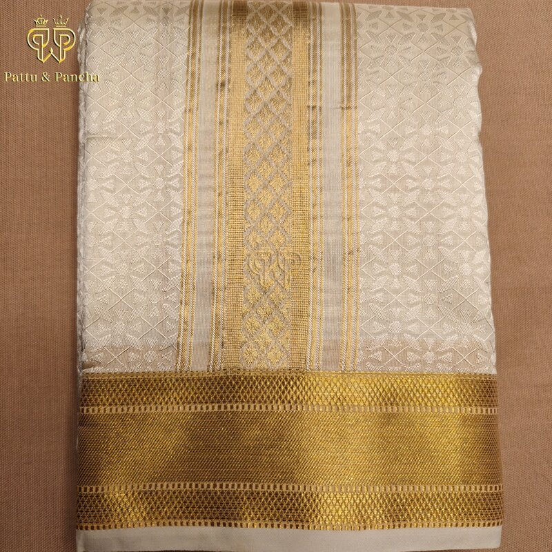 Art Silk Brocade Dhoti Half White Set 2