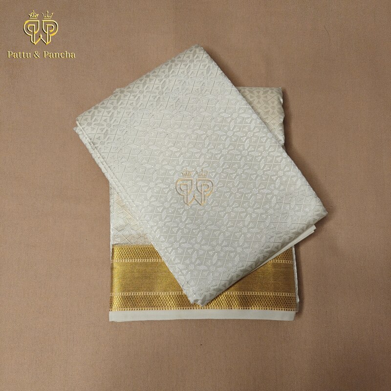 Art Silk Brocade Dhoti Half White Set 2