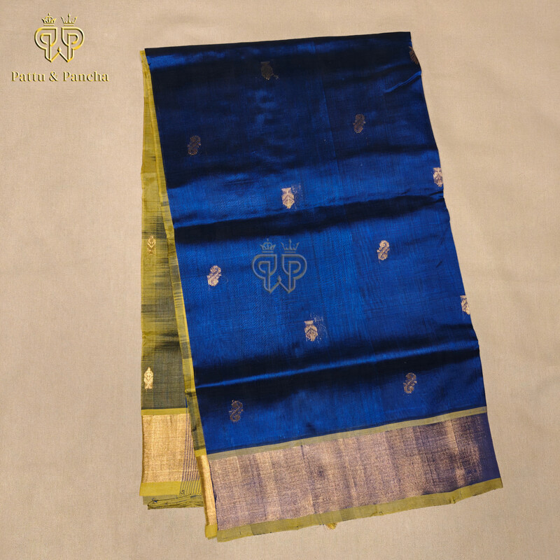 Silk cotton Blue - Mustard green