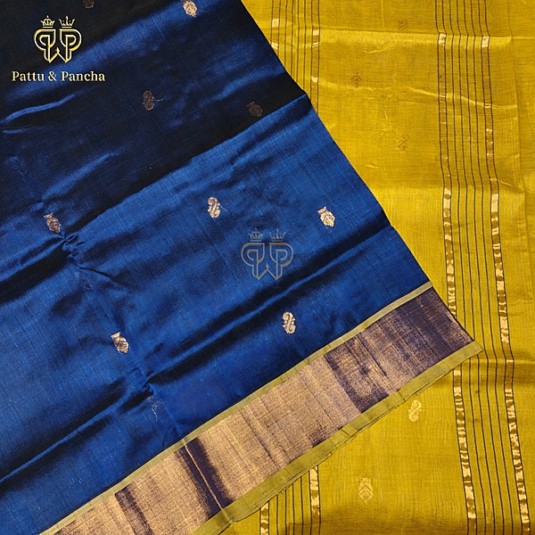 Silk cotton Blue - Mustard green