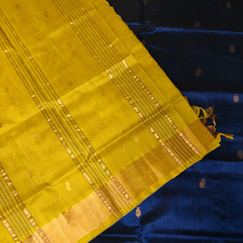 Silk cotton Blue - Mustard green