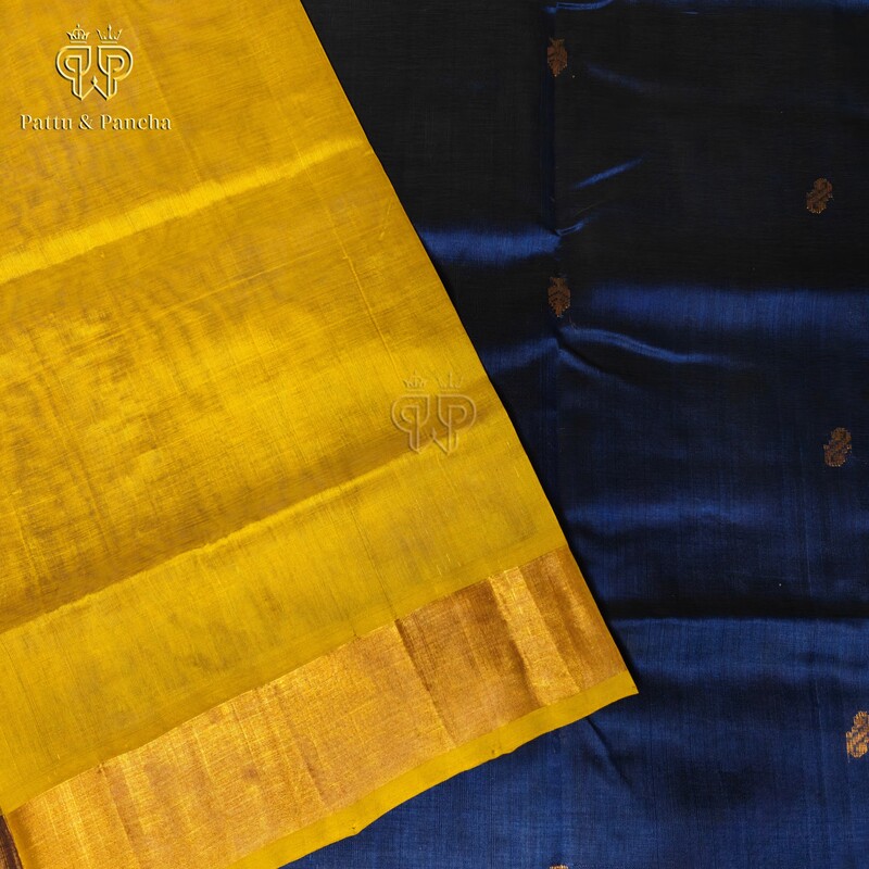 Silk cotton Blue - Mustard green