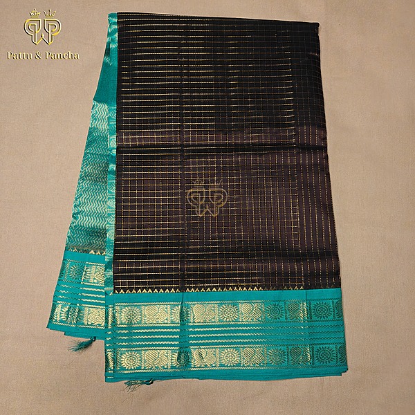 Silk cotton Black - Teal Small checks