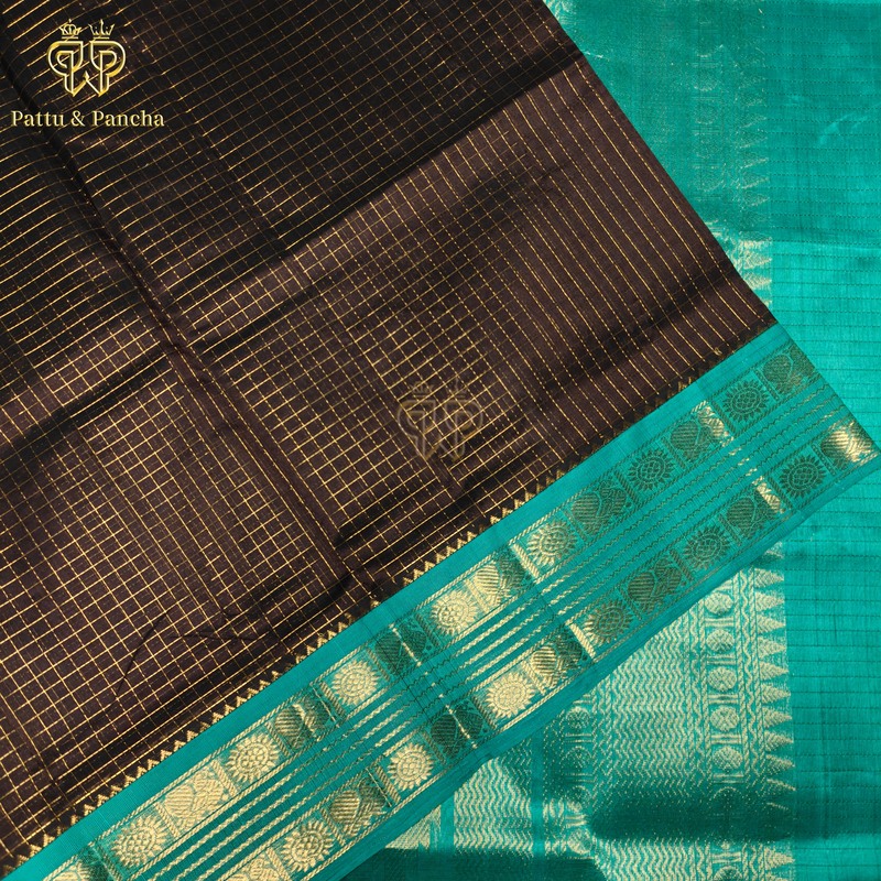 Silk cotton Black - Teal Small checks