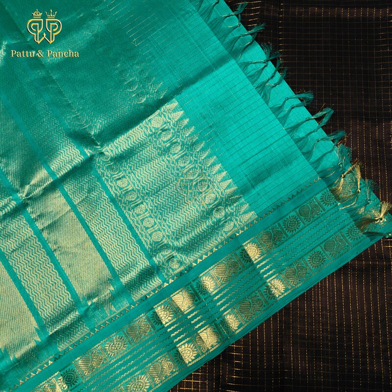 Silk cotton Black - Teal Small checks