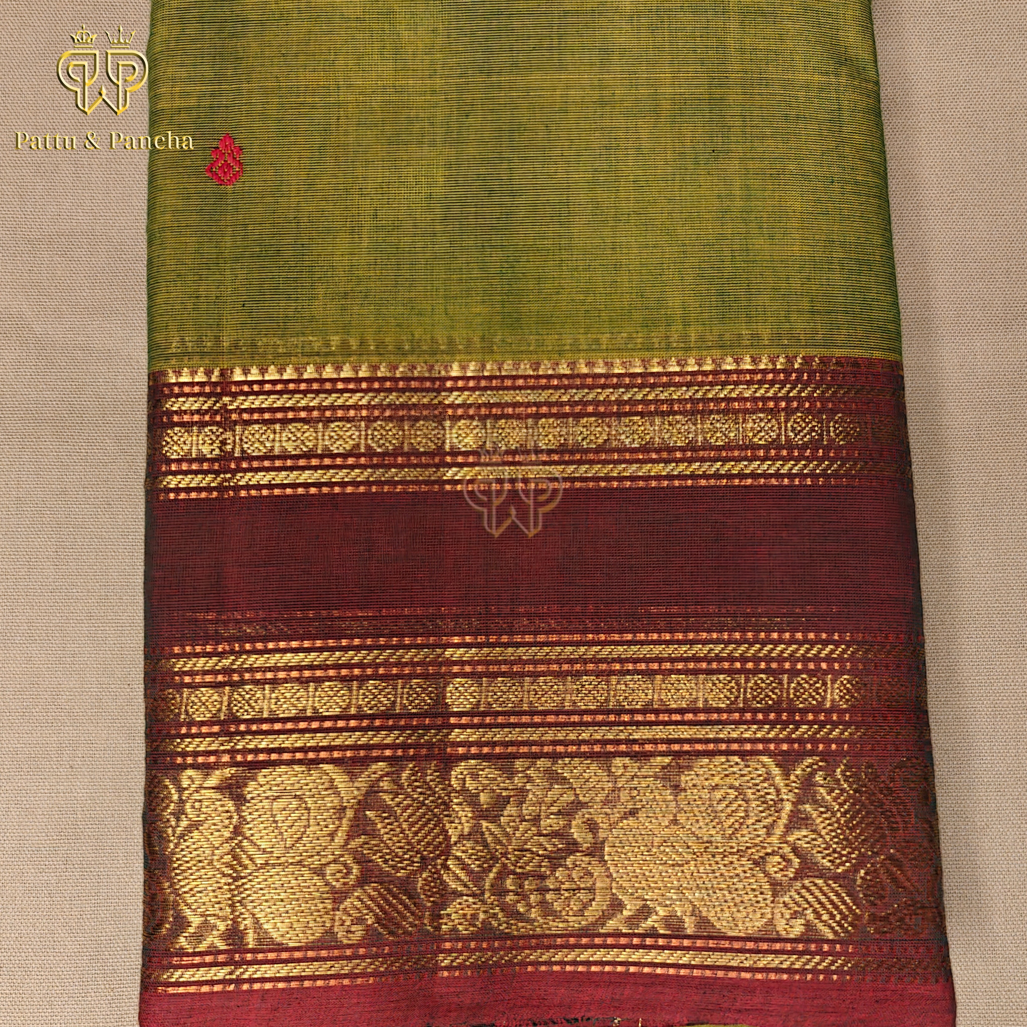 Kanchi cotton butta Green Brown