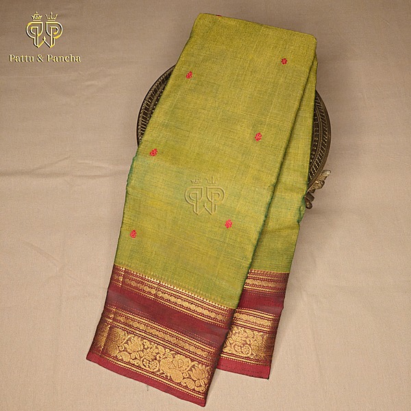 Kanchi cotton butta Green Brown