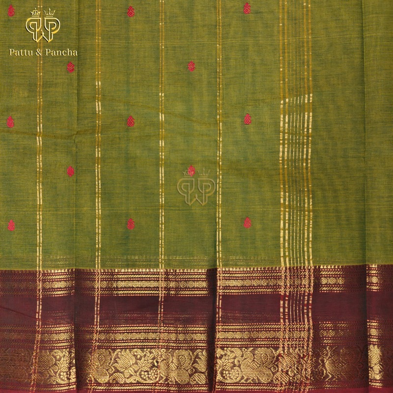 Kanchi cotton butta Green Brown