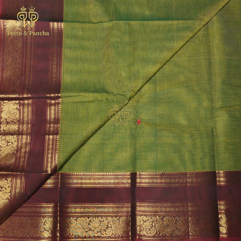 Kanchi cotton butta Green Brown