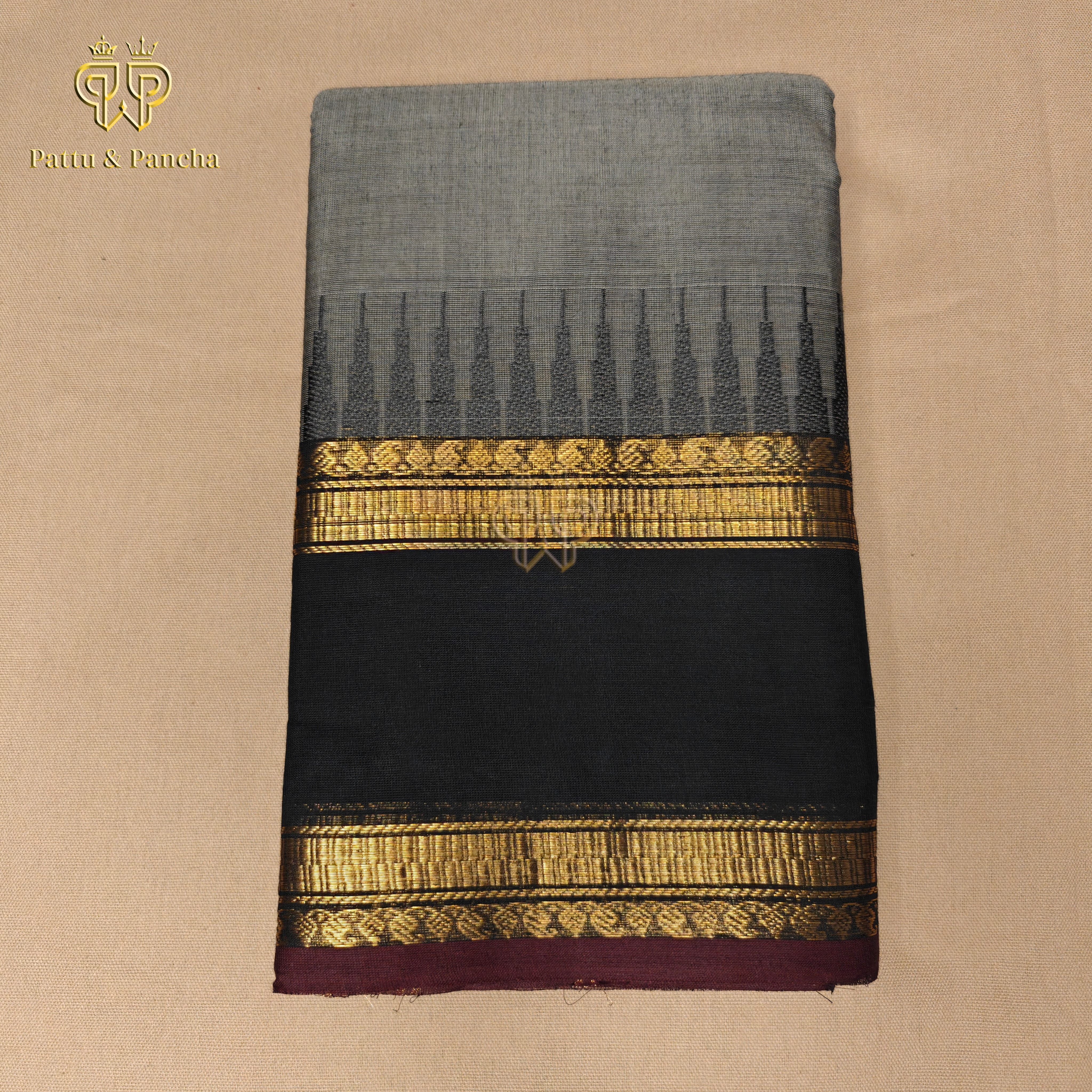 Kanchi cotton Grey Black Temple