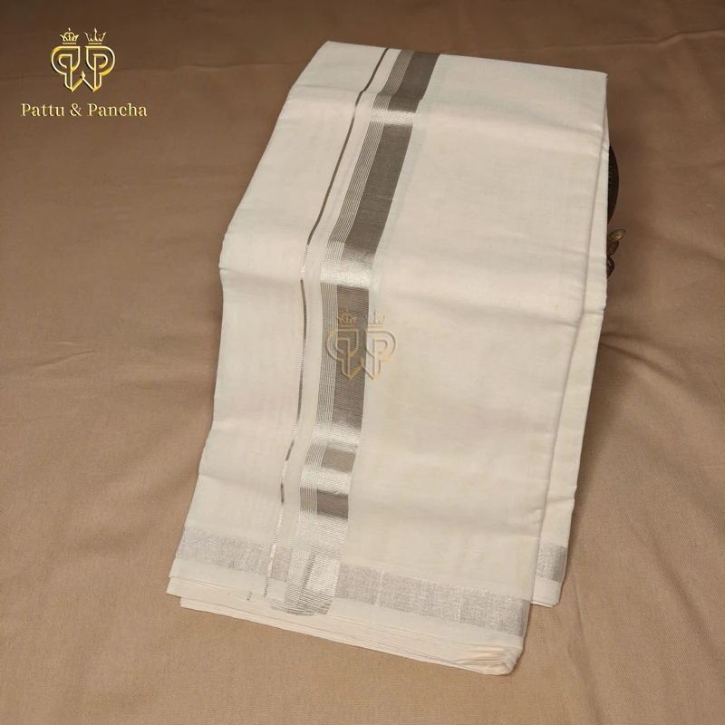 Kasavu Dhoti Silver Zari 1 in