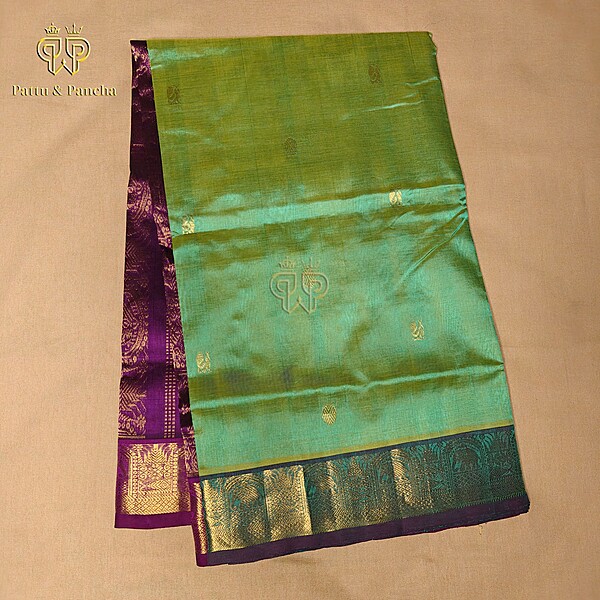 Silk cotton Green - Purple dual tone