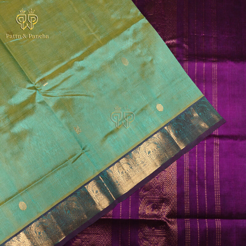 Silk cotton Green - Purple dual tone