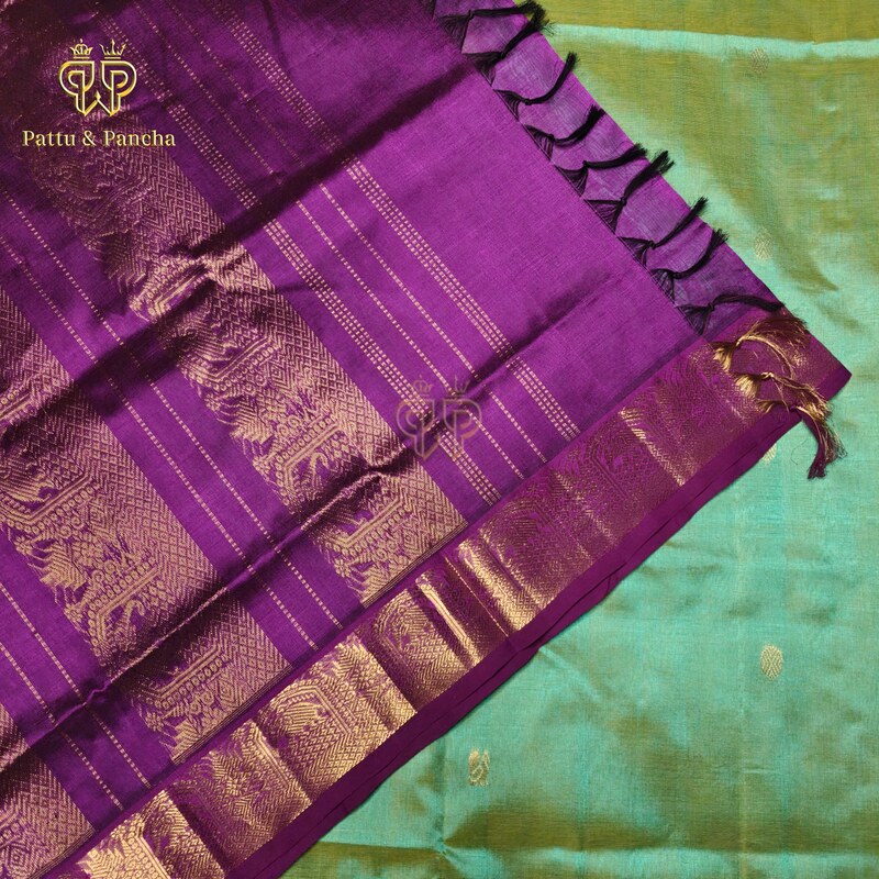 Silk cotton Green - Purple dual tone