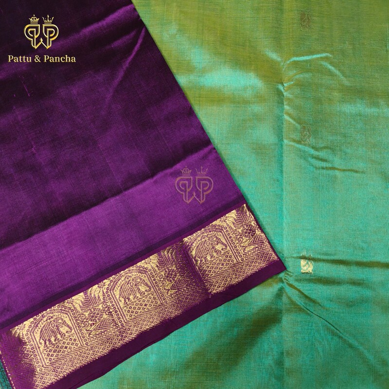 Silk cotton Green - Purple dual tone