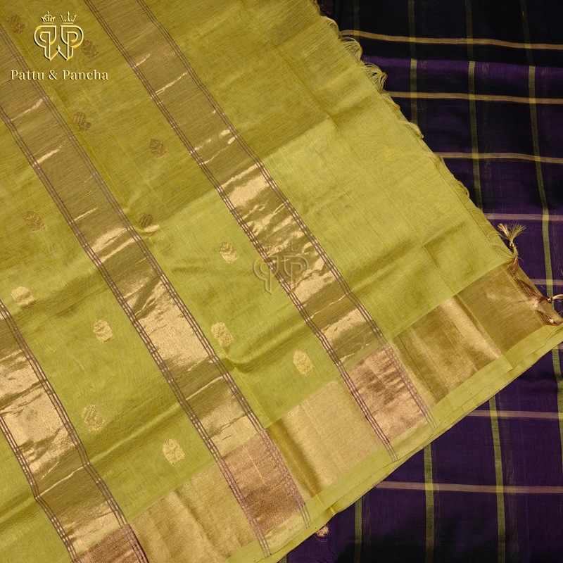 Silk cotton Purple checks - Mustard green