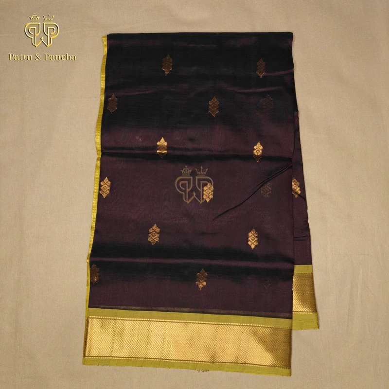 Silk cotton Coffee brown - Mustard butta