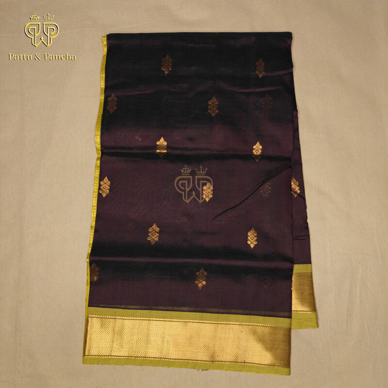 Silk cotton Coffee brown - Mustard butta