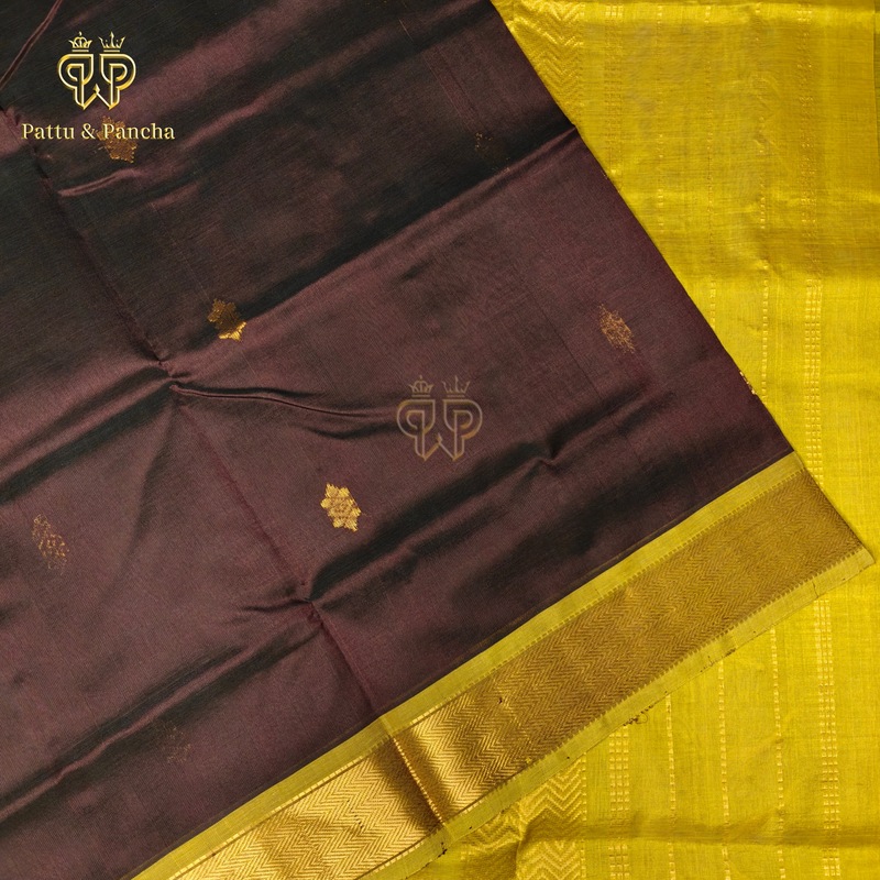 Silk cotton Coffee brown - Mustard butta