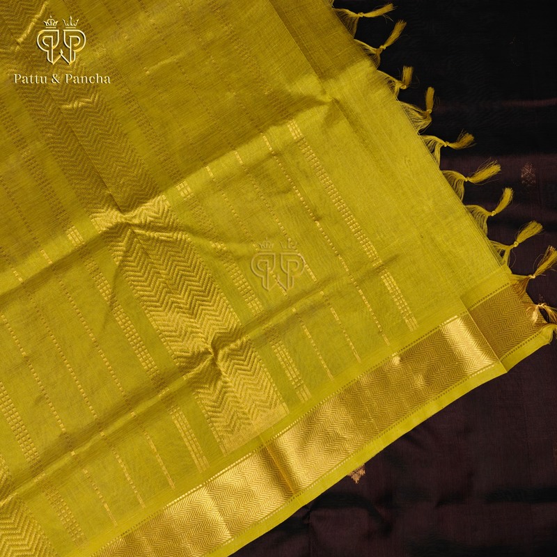 Silk cotton Coffee brown - Mustard butta