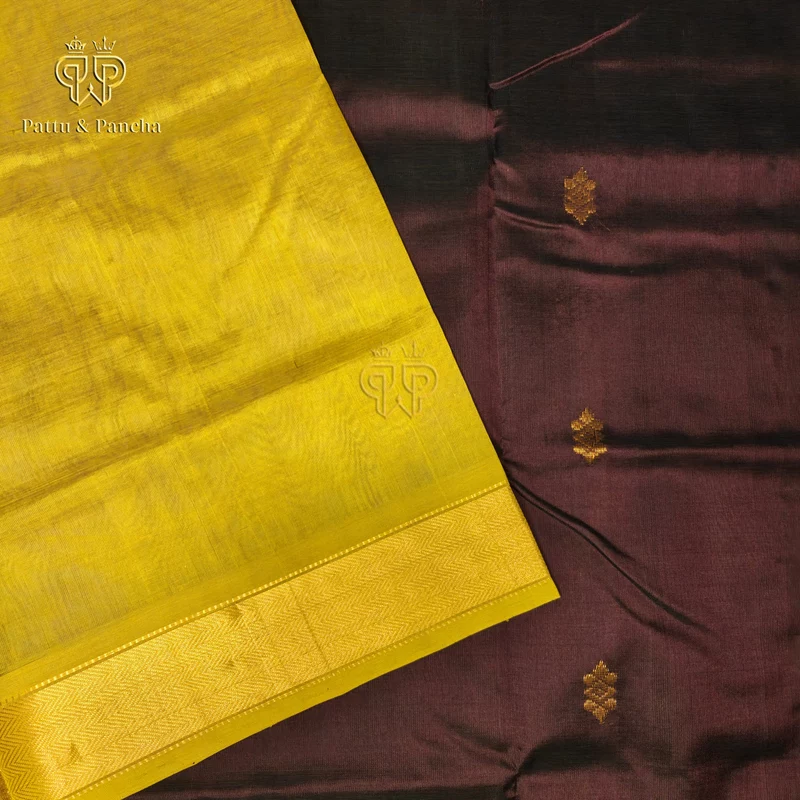 Silk cotton Coffee brown - Mustard butta