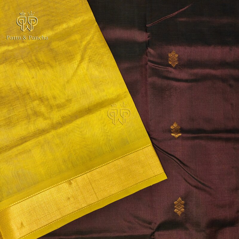 Silk cotton Coffee brown - Mustard butta