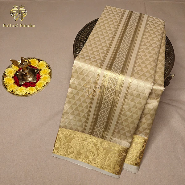 Art Silk Brocade Dhoti Cream Triangle