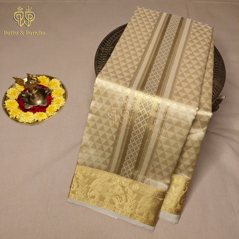 Art Silk Brocade Dhoti Cream Triangle