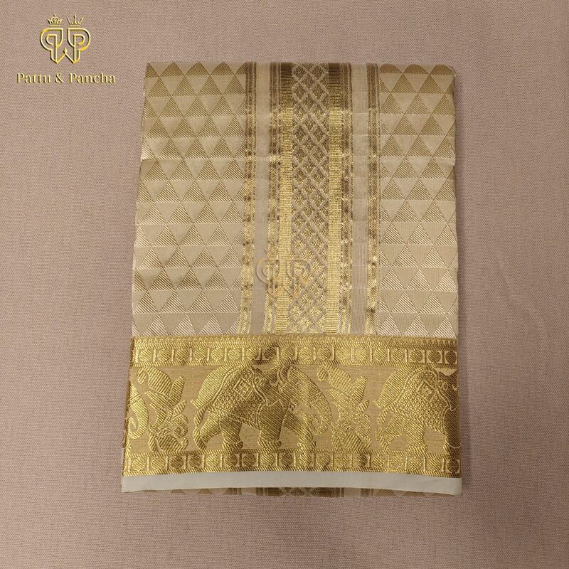Art Silk Brocade Dhoti Cream Triangle