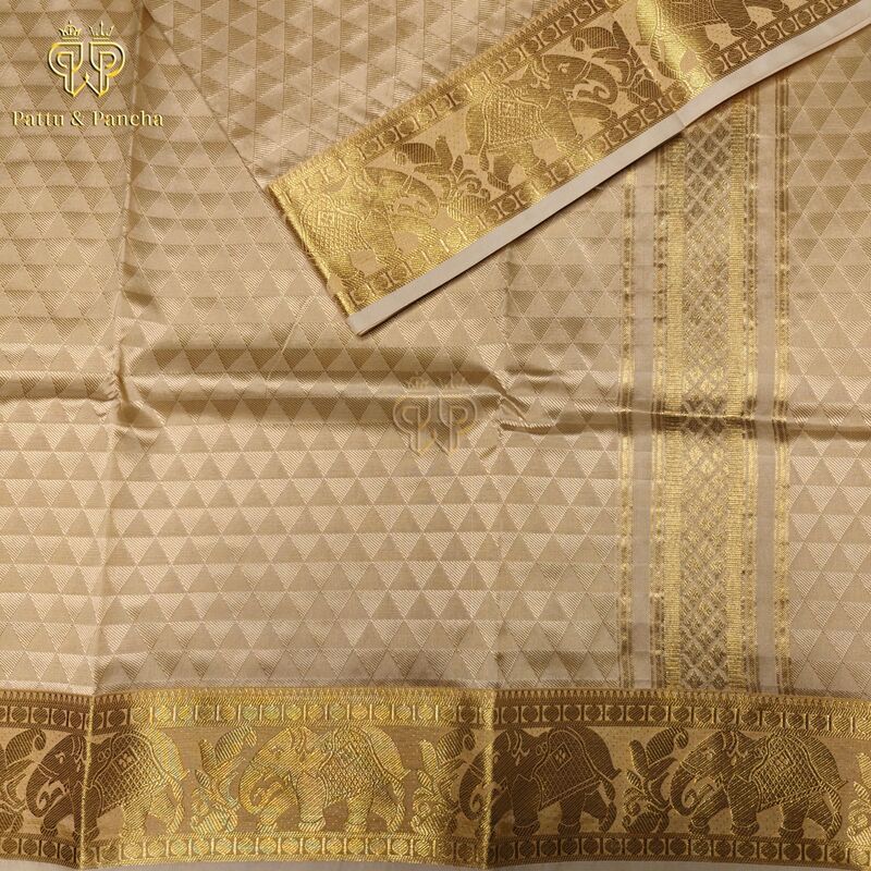 Art Silk Brocade Dhoti Cream Triangle