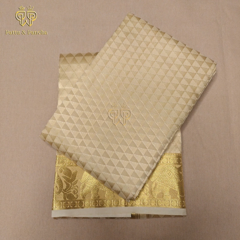 Art Silk Brocade Dhoti Cream Triangle