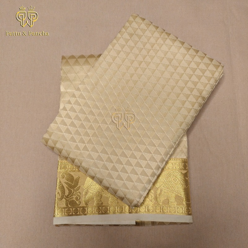 Art Silk Brocade Dhoti Cream Triangle