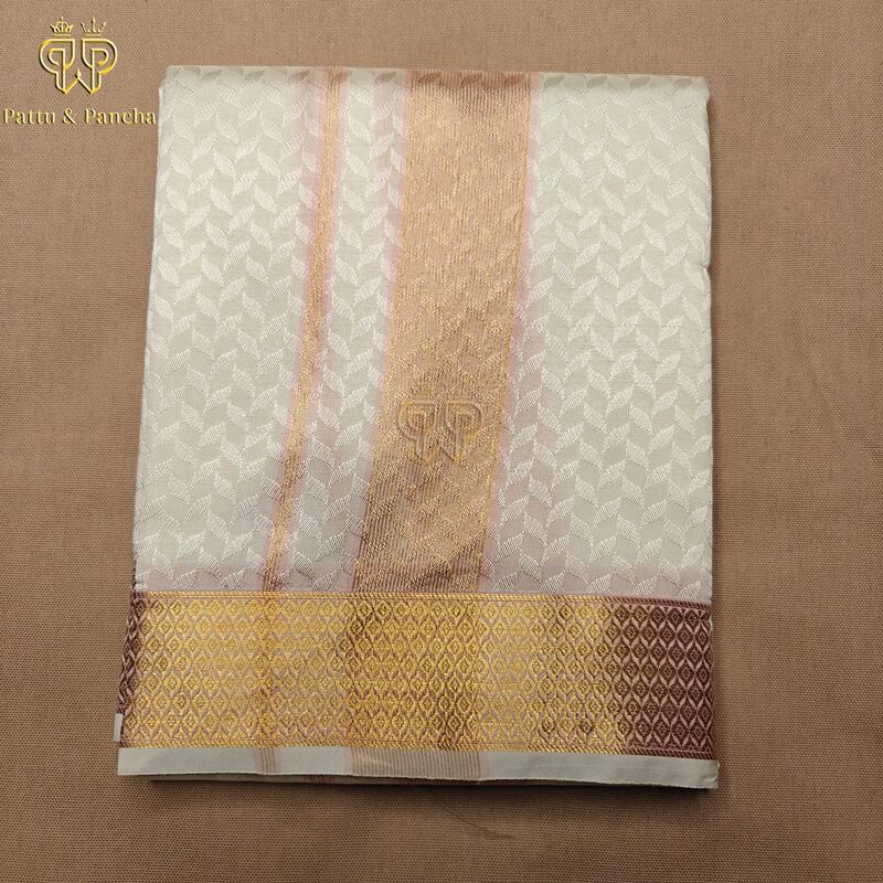 Art Silk Brocase Dhoti Half White set 3