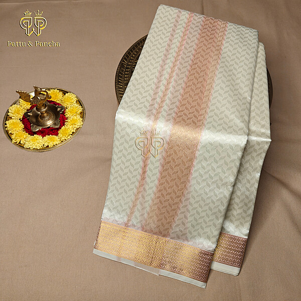 Art Silk Brocase Dhoti Half White set 3