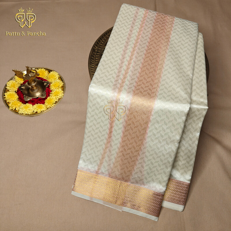Art Silk Brocase Dhoti Half White set 3