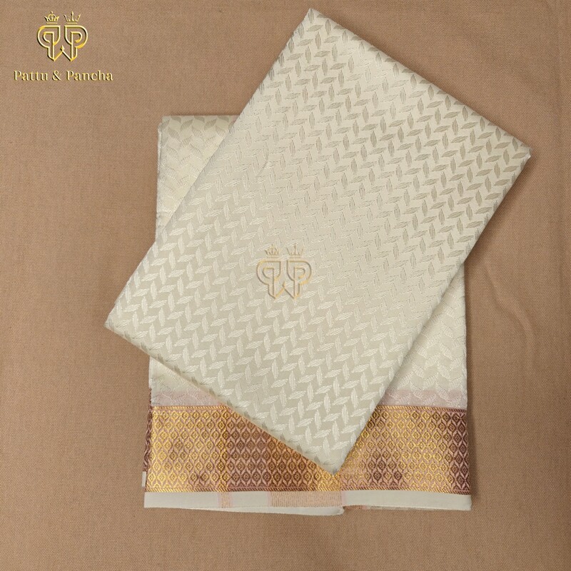 Art Silk Brocase Dhoti Half White set 3