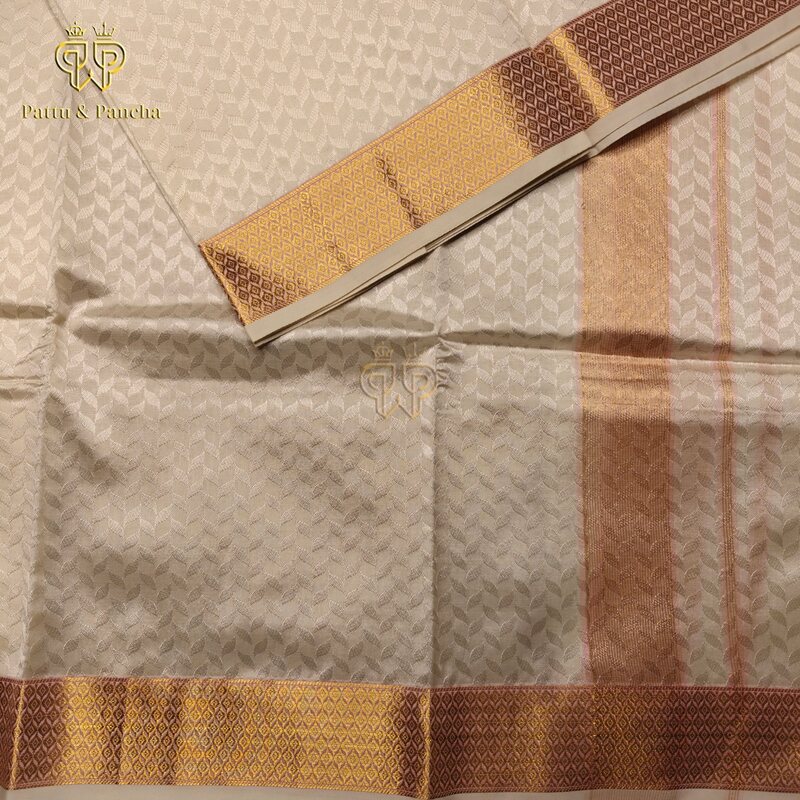 Art Silk Brocase Dhoti Half White set 3