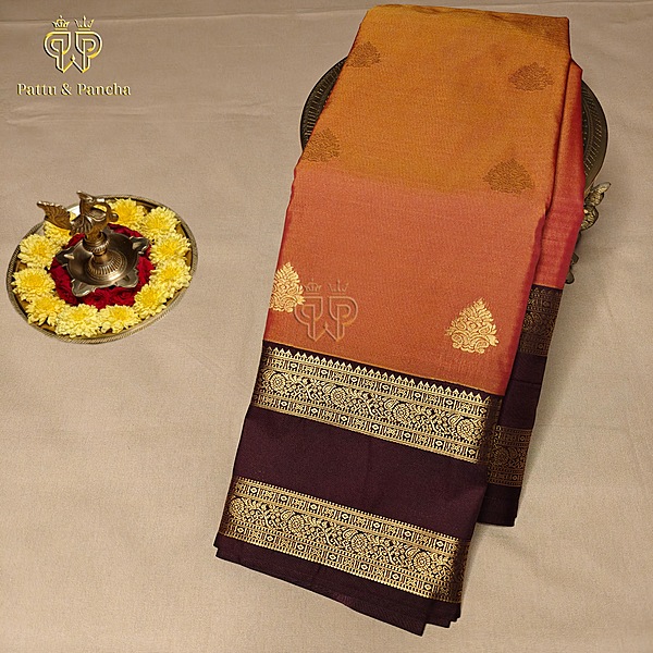 Semi Silk Burnt Orange and Coffee Brown Rettapet