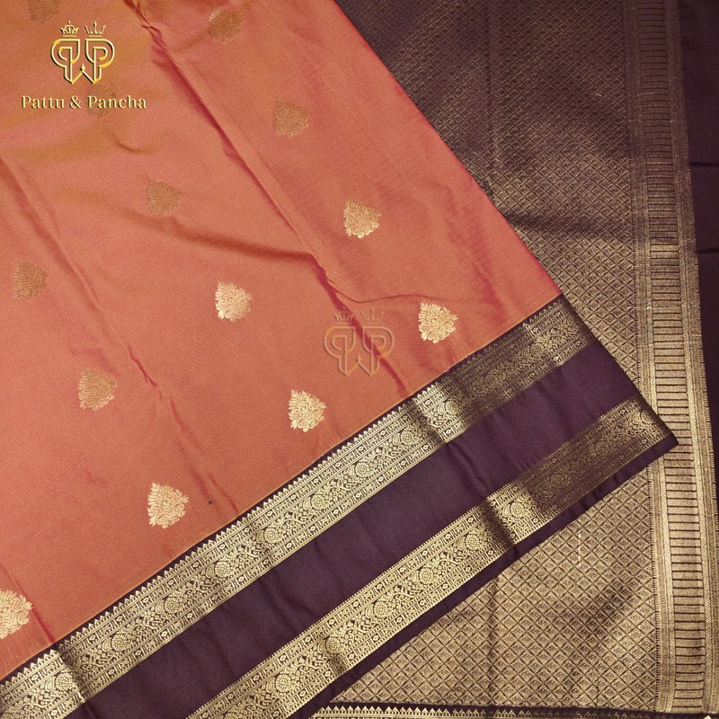 Semi Silk Burnt Orange and Coffee Brown Rettapet