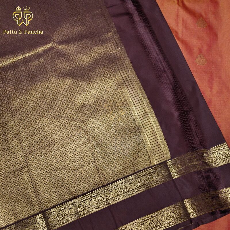 Semi Silk Burnt Orange and Coffee Brown Rettapet