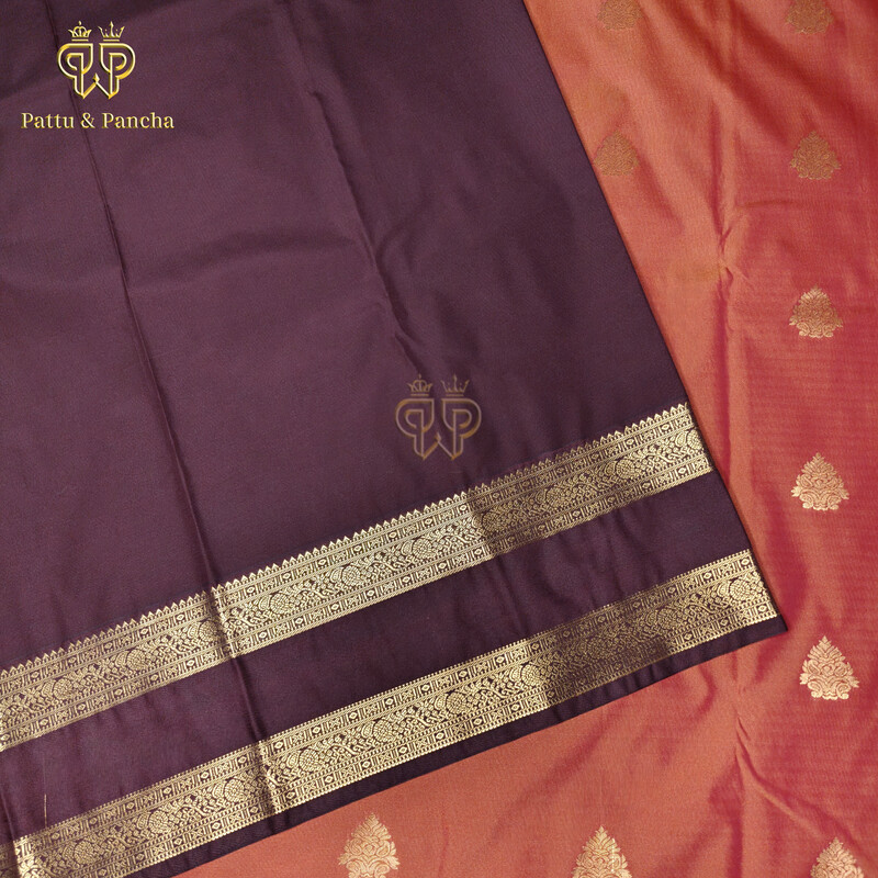 Semi Silk Burnt Orange and Coffee Brown Rettapet