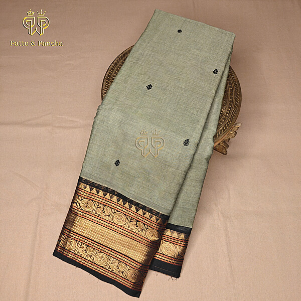 Kanchi cotton butta Pale Green Black