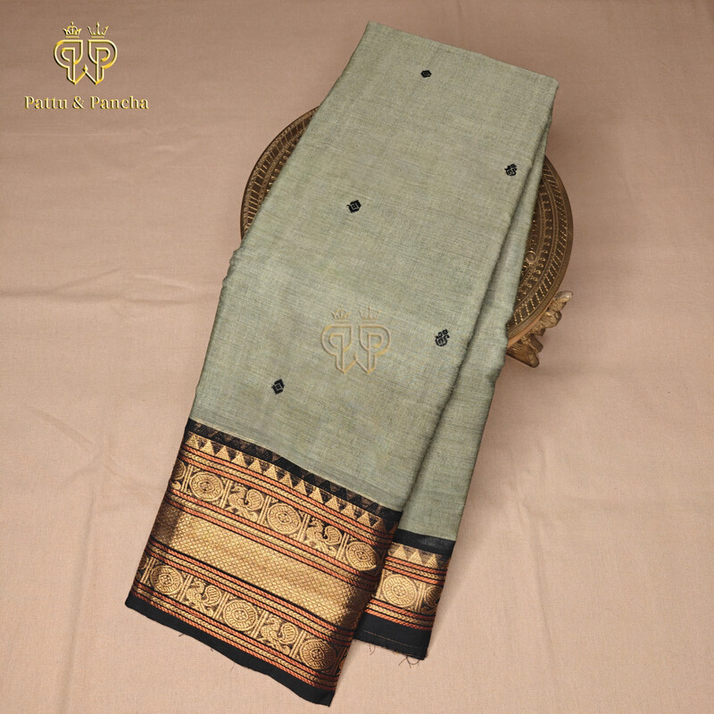 Kanchi cotton butta Pale Green Black