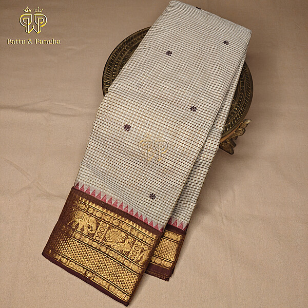 Kanchi cotton checks butta Grey Brown