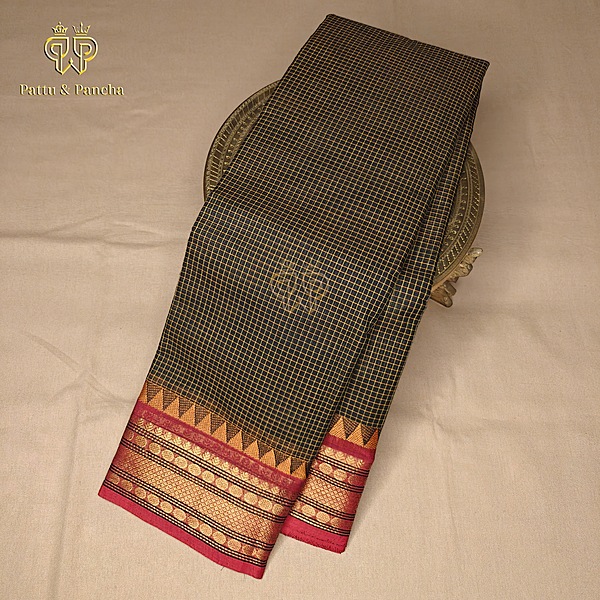 Kanchi cotton checks Black Mustard Red