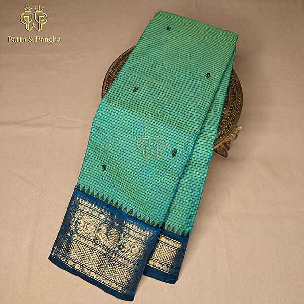 Kanchi cotton checks butta Green Blue